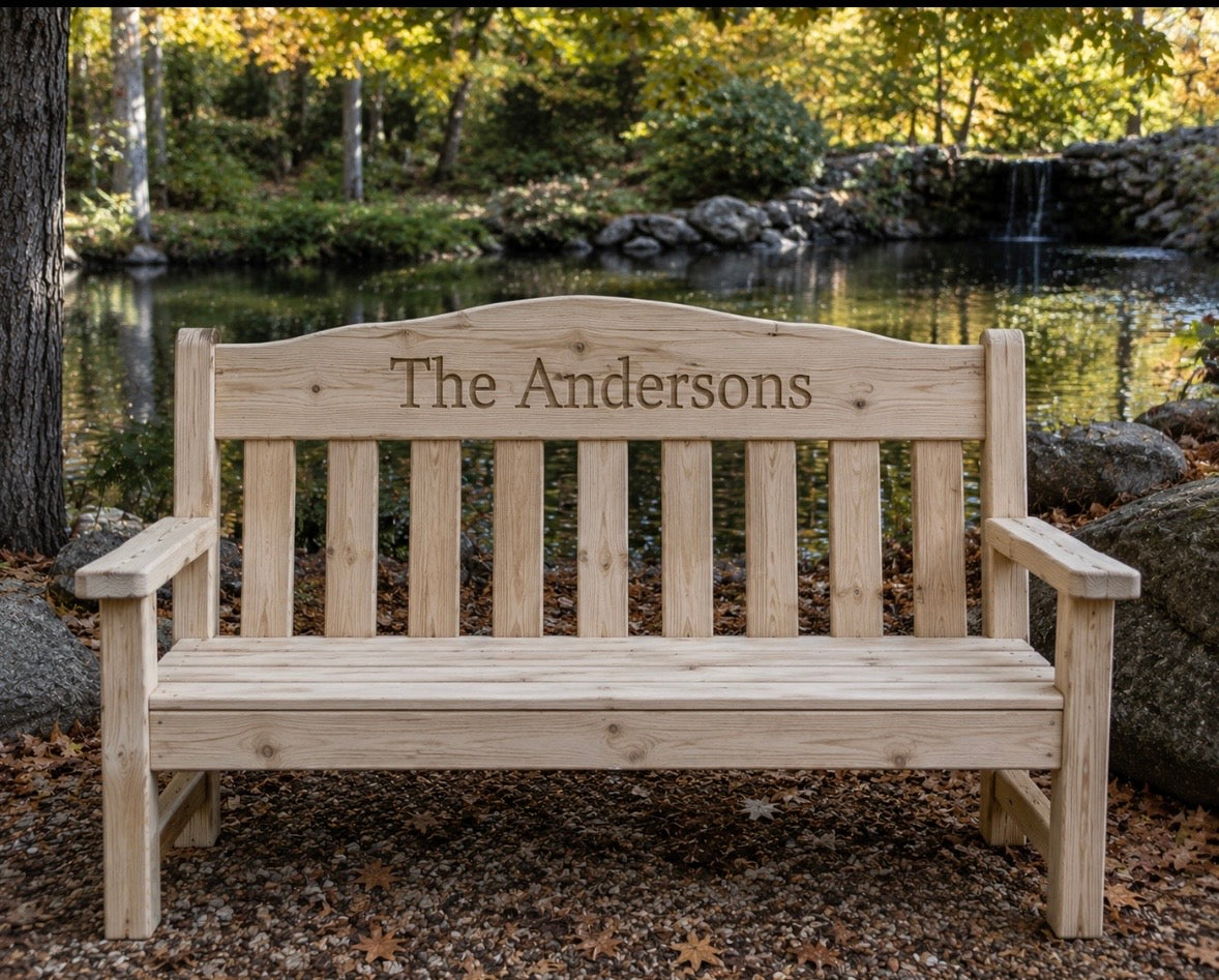 Handcrafted Personalized Wooden Garden Bench – 58" | Made to Order