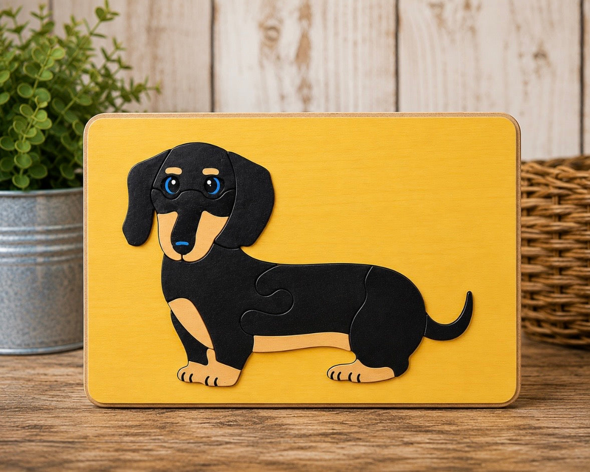 Oscar the Dachshund Hand-Painted Wooden Jigsaw Puzzle