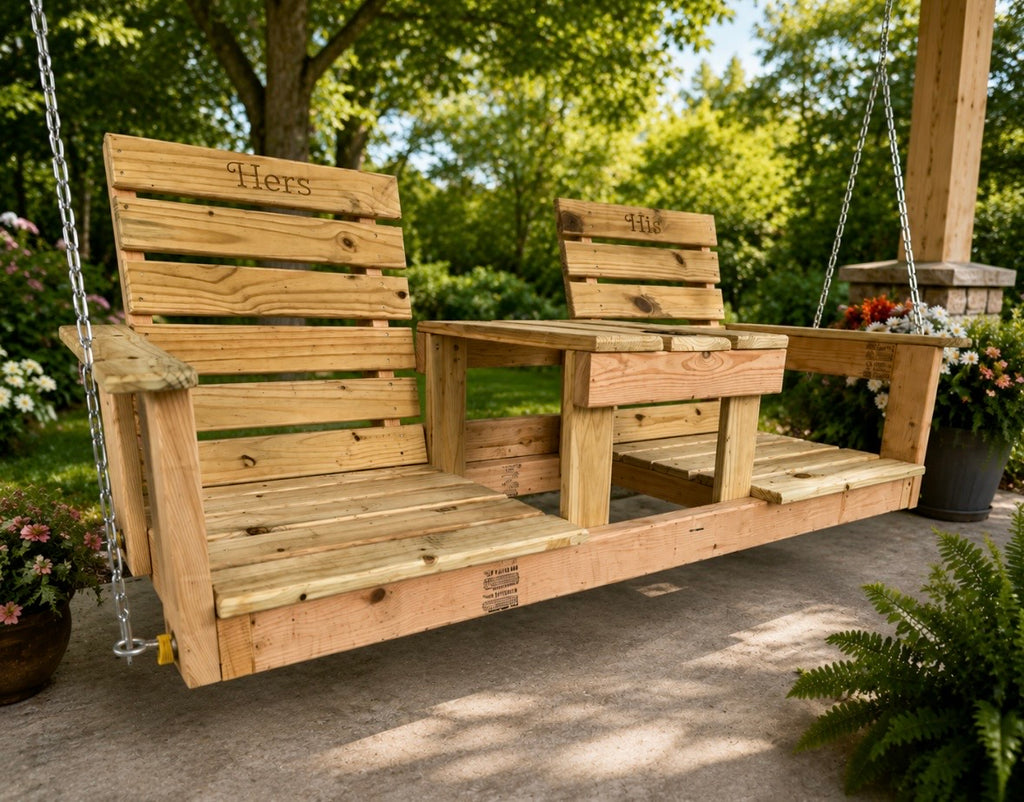 Handcrafted Wooden Two Seater Swing with Center Table – Spruce & Pine