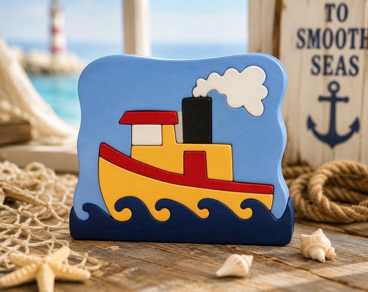 Handcrafted Wooden Tug Boat Puzzle