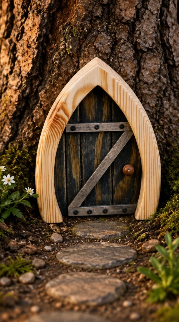 Handcrafted Wooden Gnome & Fairy Door – 11" x 6" | Oiled Finish | Made to Order